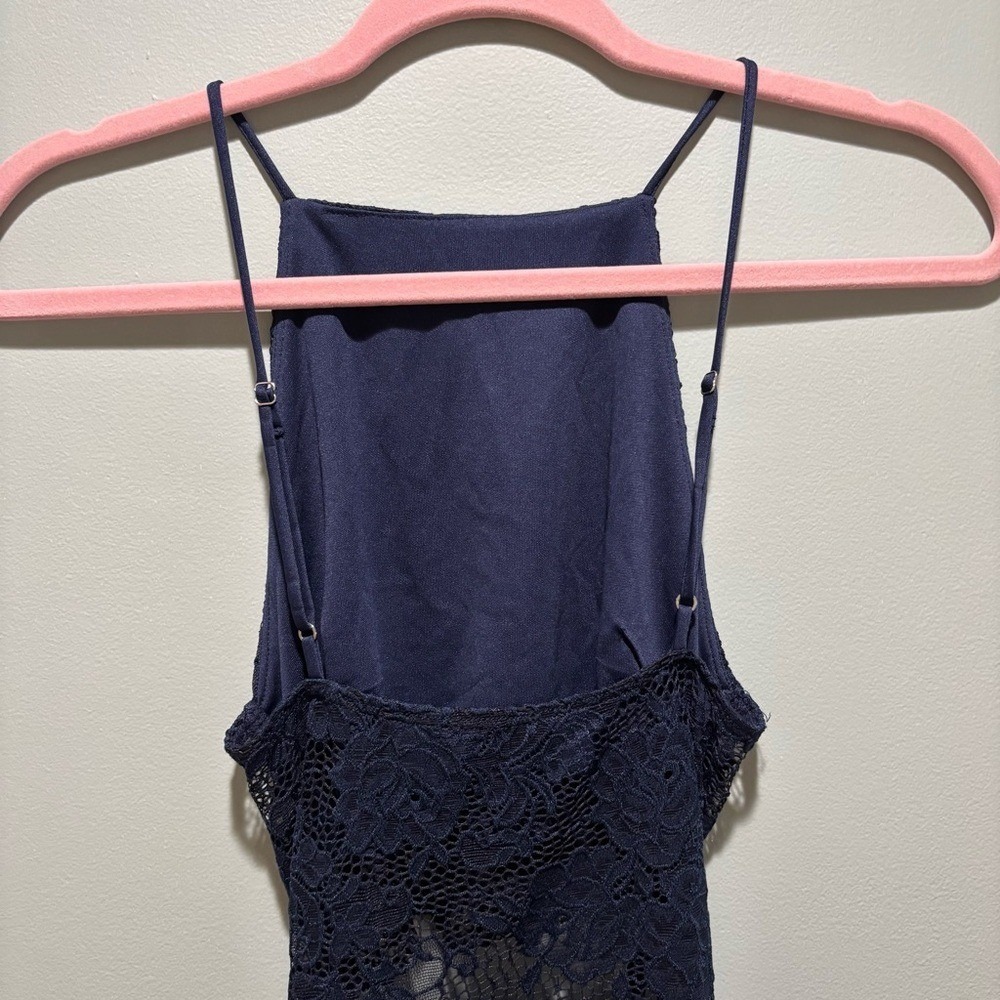 Lucy in the Sky Navy Blue Lace Cutout Mini Dress Strappy Bodycon USA Sz Small - Picture 9 of 11